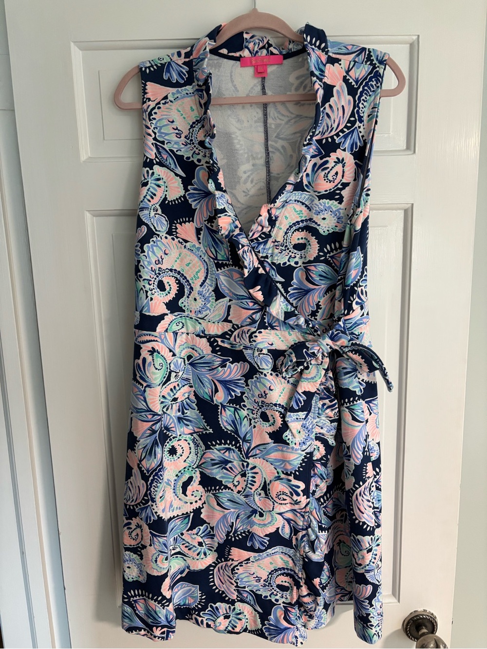 Lilly Pulitzer Navy Floral Wrap Dress with Pink and Mint Accents